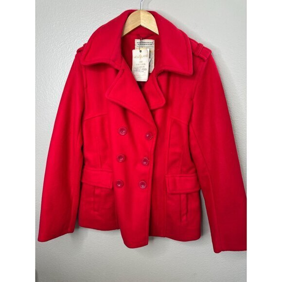 NWT Hollyland Womens Red Peacoat Large collared button up Polyester long sleeve‎ - Picture 1 of 9